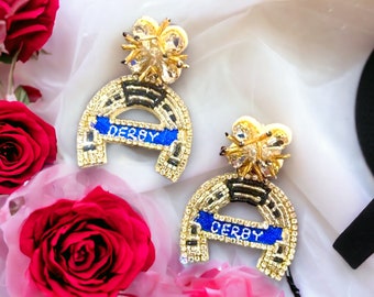 New! Derby Earrings / Seed and Tube Earrings /Kentucky Style / Sequin Earrings / Sparkle / Horse Race Fashion / Horse Shoe / Event