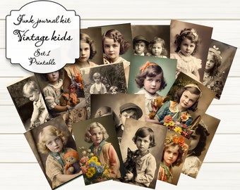 Vintage kids portraits, printable ephemera kit, vintage journal embellishment, vintage junk journal kit, Victorian times woman photos.