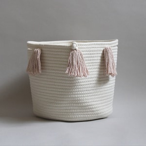 Blush Tassel Storage Basket - Medium - Cotton rope storage basket for home, nursery, gift basket