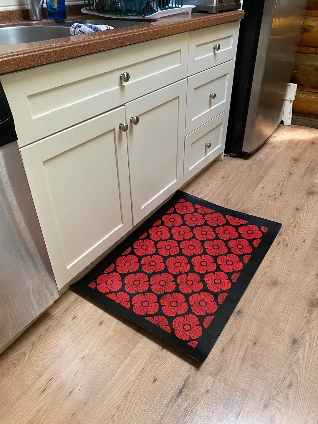 Red and Black Handpainted Canvas Floor Cloth - Etsy
