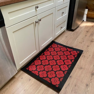 Red and Black Handpainted Canvas Floor Cloth