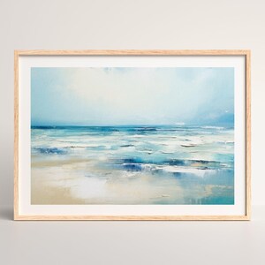Lámina de paisaje oceánico: Arte mural minimalista retro en azul imagen 3