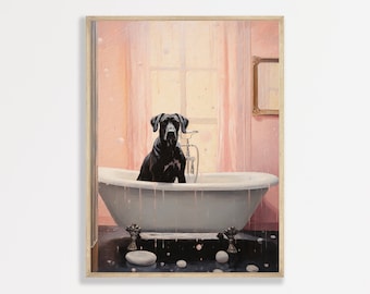 Bathroom Wall Art: Retro Dog Illustration - Minimalist Decor