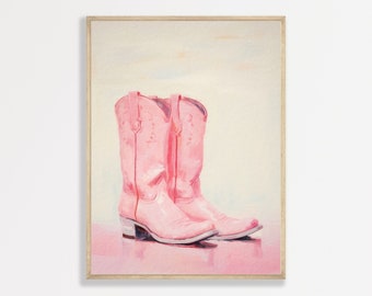 Pink Cowgirl Boots Print | Pastel Minimal Retro Wall Art | Trendy Preppy Bedroom Apartment Decor | P #145