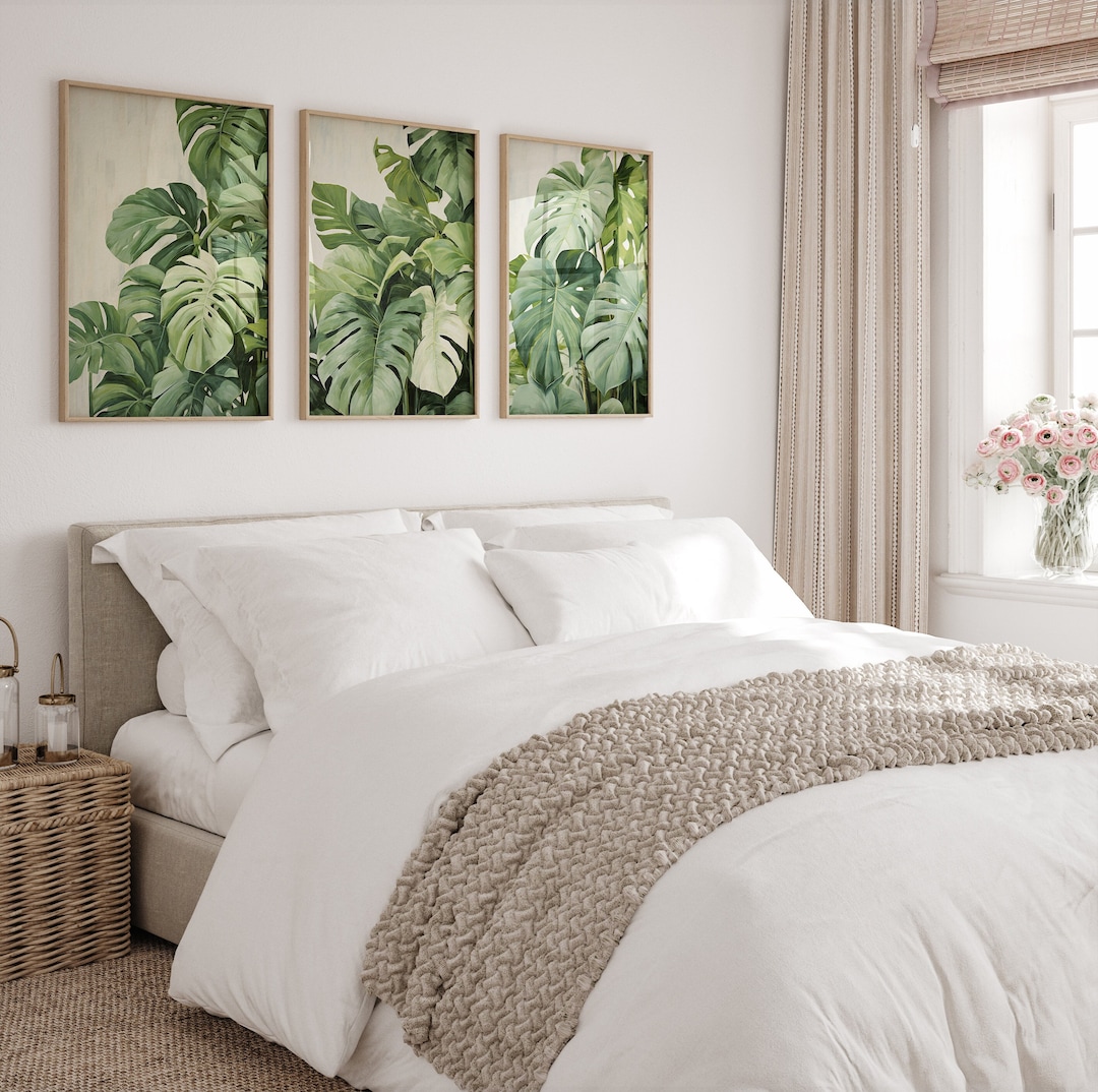 Tropical Botanical Wall Art Set - Minimalist Green Coastal Prints - Etsy