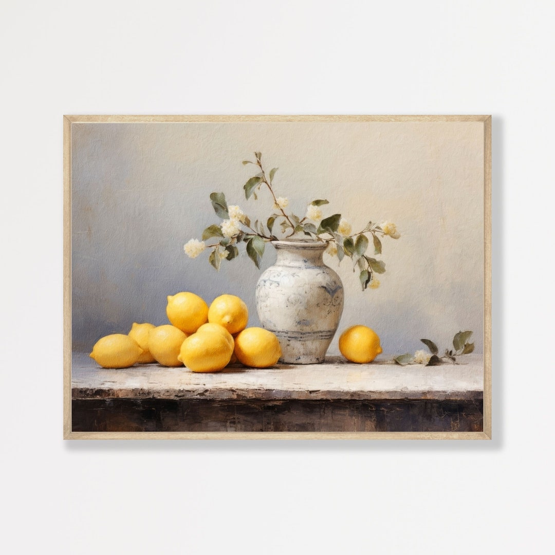 Lemons Art Print | Retro Still Life Painting Poster | Minimal French ...