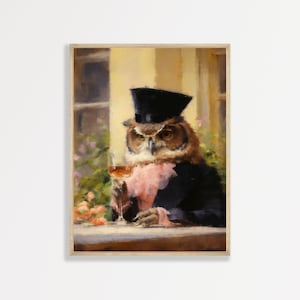 Owl Cocktail Print | Retro Bar Cart Apartment Home Decor | Aesthetic Kitchen Wall Art Poster | P #207