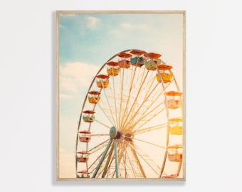 Pastel Ferris Wheel Print: Retro Kids Bedroom Wall Art