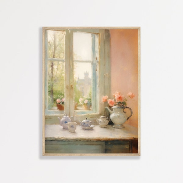 Rustic Still Life Print | Retro Pastel Interior Painting | Aesthetic Country Room Decor | Vintage Apartment Wall Art | P #117