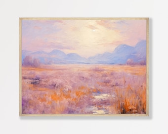 Preppy Pastel Landscape Print Muted Pink Oil Painting