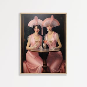 Retro Cocktail Painting | Cute Girly Wall Art | Aesthetic Room Decor | Bar Cart Decor | Maximalist Vintage |  P #022
