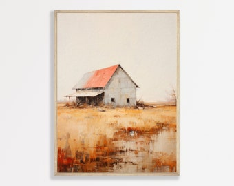 Vintage Farm Landscape Painting Retro Countryside Wall Art