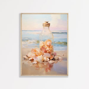 Beach Seashells Print | Retro Coastal Wall Art | Vintage Painting | Beachy Home Decor | P #773