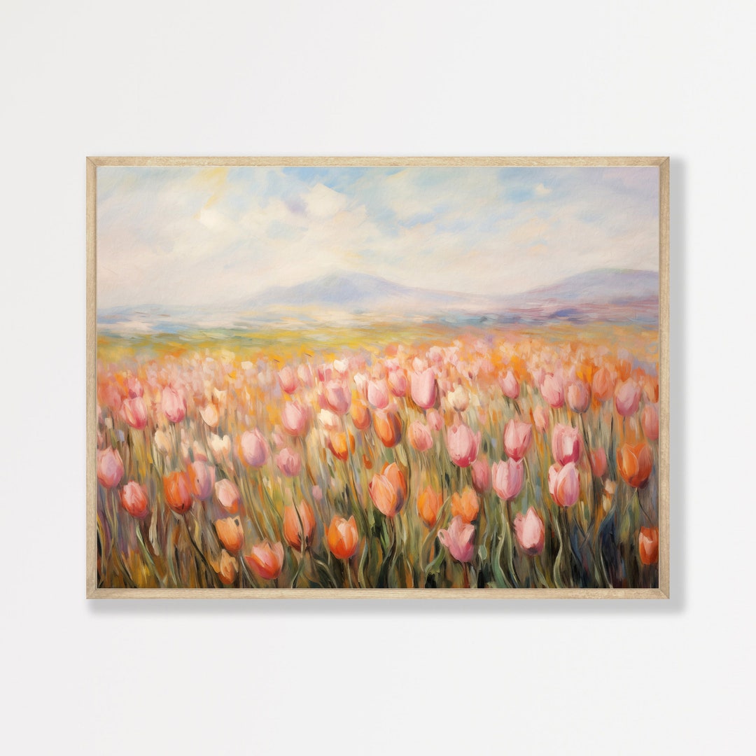 Tulip Field Painting: Vintage Floral Landscape Wall Art - Etsy