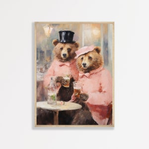 Bear at the Bar Painting | Retro Funny Bar Cart Decor | Trendy Vintage Wall Art Prints | P #269