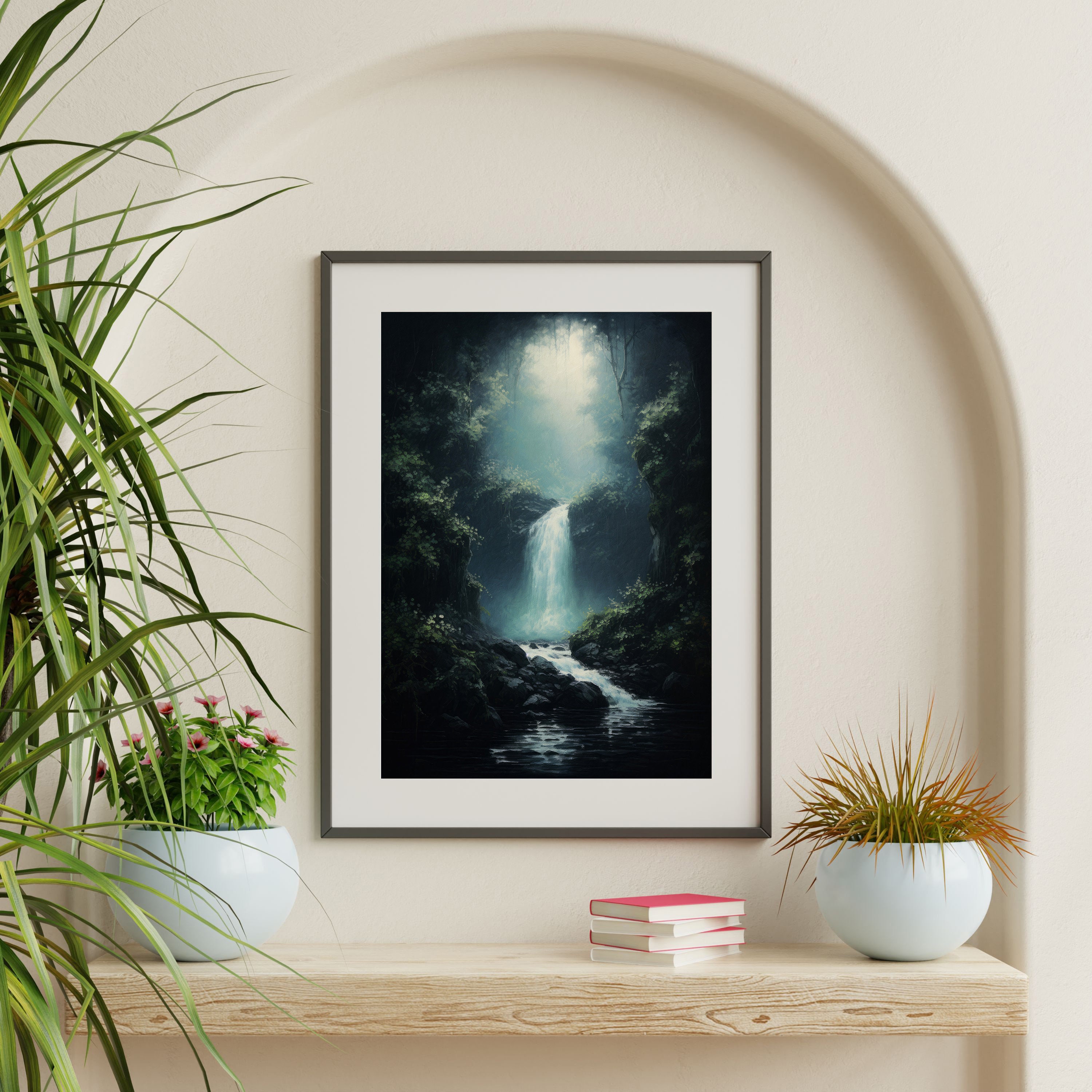Forest Waterfall Wall Art: Moody Mystical Landscape - Dark Academia - Etsy