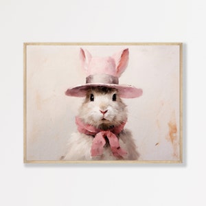 Cute Bunny Art Print | Minimalist Nursery Wall Art | Pastel Pink Rabbit Painting | P #744