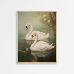 Vintage Swan Art Print | Antique Nursery Wall Art | Minimal Rustic Swan Home Decor | P #851
