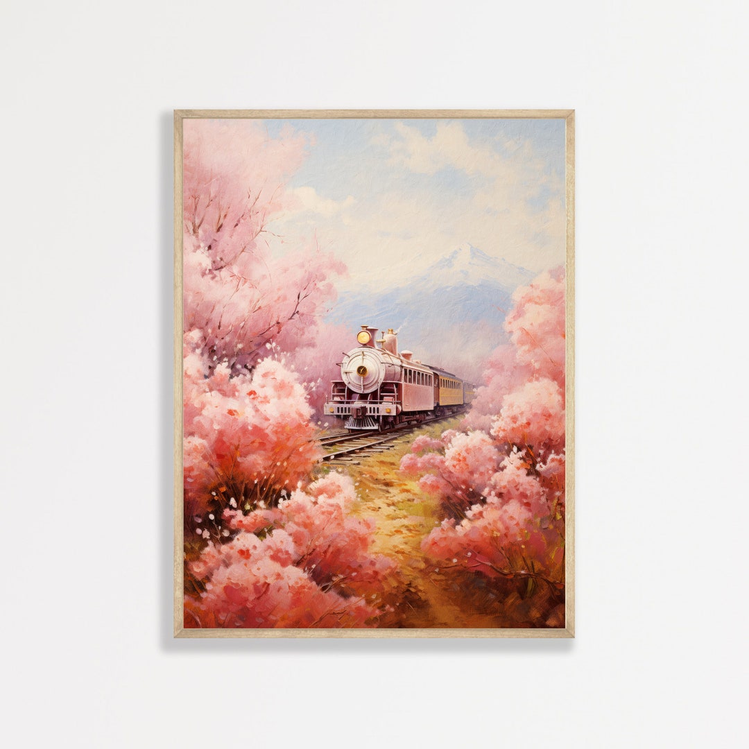 Spring Painted Train Vintage Train Painting, Spring Landscape, Rustic Wall Art - Etsy