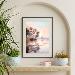 Lakeshore Wall Art: Retro Vintage Lake Landscape Print image 3