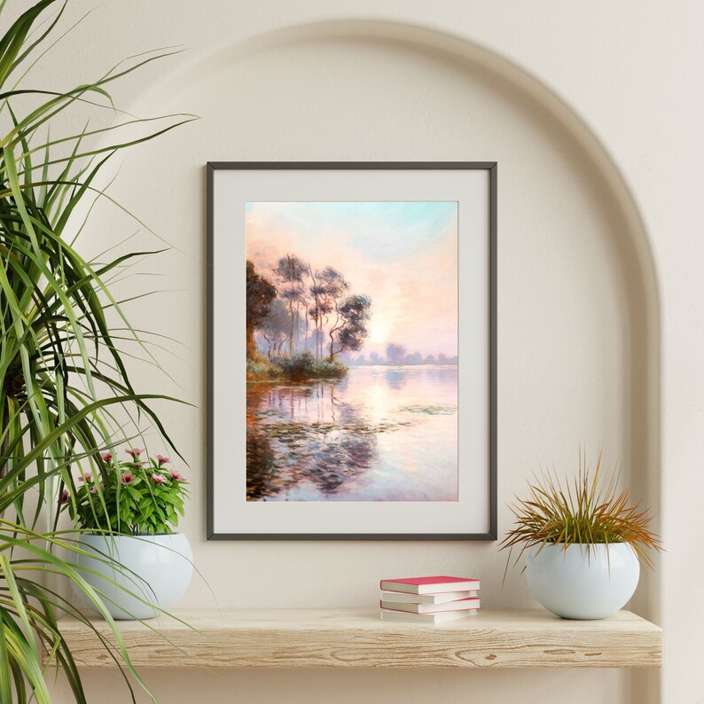 Lakeshore Wall Art: Retro Vintage Lake Landscape Print image 3