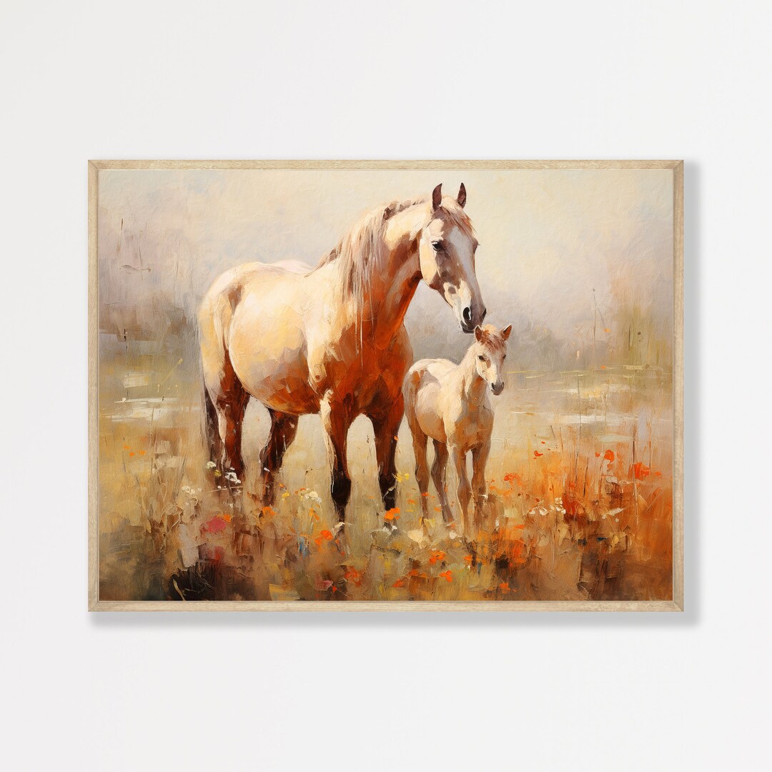 Neutral Horses Print | Retro Country Wall Art | Vintage Horse Oil ...