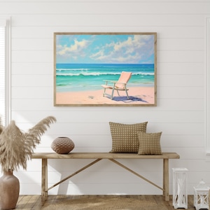Summer Beach Painting Pale Muted Seascape Painting Preppy Pastel Pink Decor Girly Bedroom Decor P 039 image 2