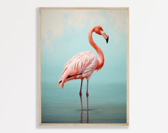 Flamingo Wall Print | Cute Animal Nursery Wall Art Decor | Pastel Girls Room Oil Painting | P #331