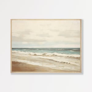 Beach Landscape Print | Rustic Seascape Painting | Vintage Coastal Wall Art | Neutral Farmhouse Cottage Decor | P #822