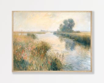 Rustic Country Art Print: Muted Retro Landscape (Framed or Canvas)