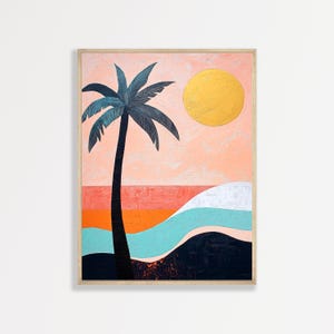 Palm Tree Wall Art: Boho Retro Coastal Beach Decor - Modern Aesthetic