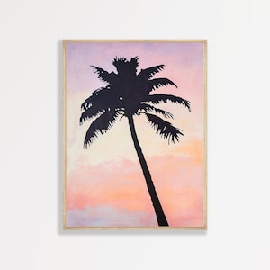 Pastel Palm Tree Art, Coastal Beach Print, Minimalist Retro