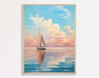 Retro Sailboat Wall Art - Vintage Coastal Ocean Print