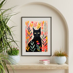 Black Cat Painting | Retro Preppy Wall Art | Aesthetic Pastel Cute Wall ...