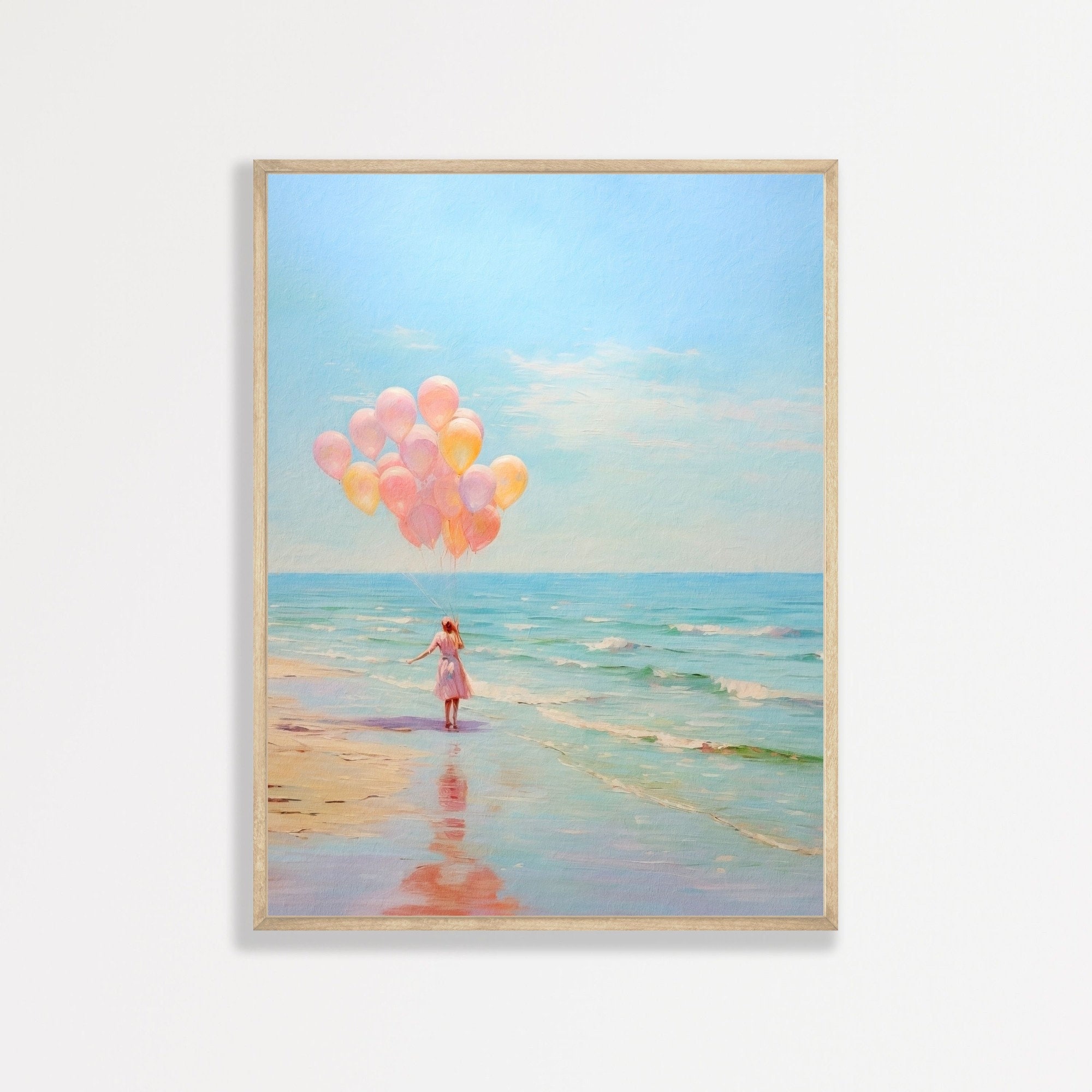 Pastel Beach Wall Print | Retro Seascape Oil Painting