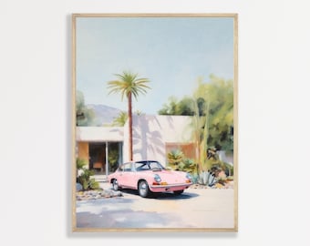 Porsche 911 Wall Art: Muted Girly Pastel - Retro Palm Springs