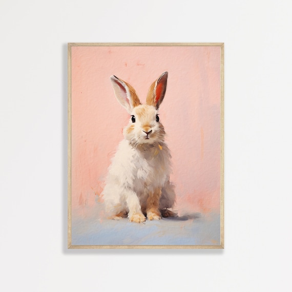 Pastel Bunny Art Print | Retro Nursery Decor