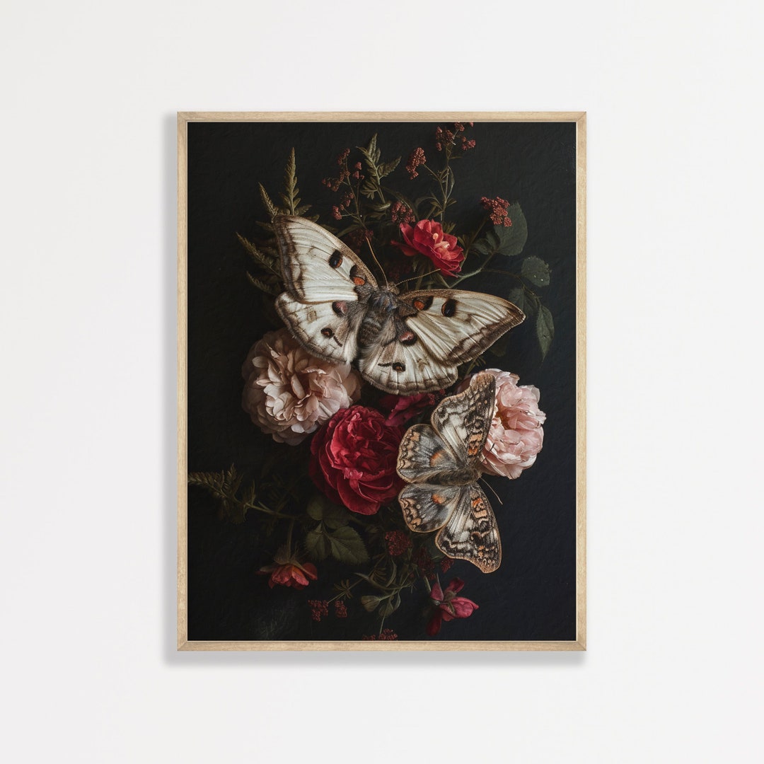 Moody Moth Painting: Dark Academia, Antique Cottagecore Wall Art - Etsy