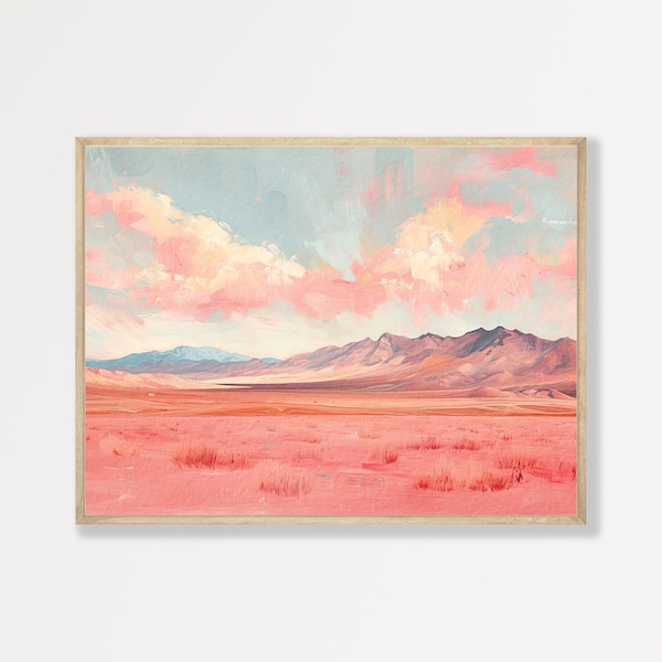Pastel Pink Desert Wall Art - Minimalist Retro Landscape Print