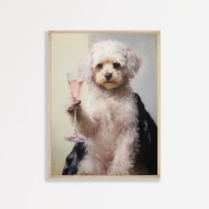 Dog Cocktail Print | Bar Cart Wall Art | Retro Funny Oil Painting | Eclectic Apartment Home Decor | P #277