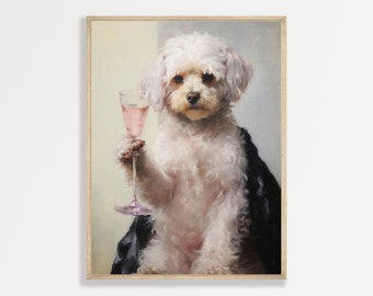 Dog Cocktail Print | Bar Cart Wall Art | Retro Funny Oil Painting | Eclectic Apartment Home Decor | P #277