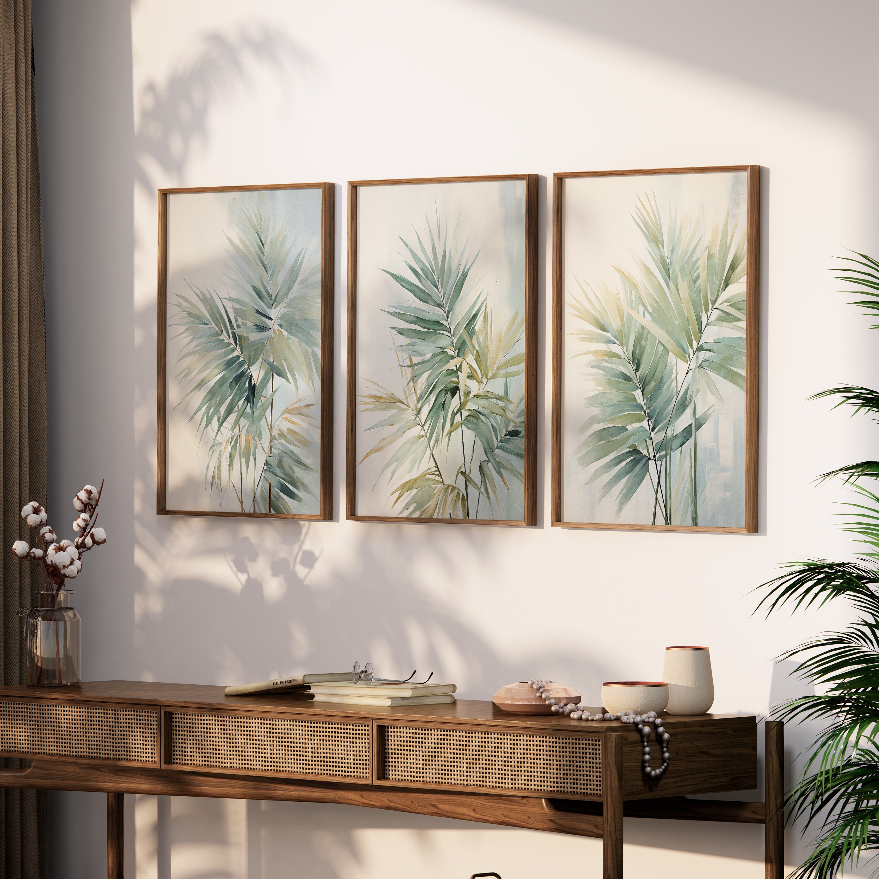Neutral Botanical Prints Set: Minimalist Tropical Wall Art Trio - Etsy