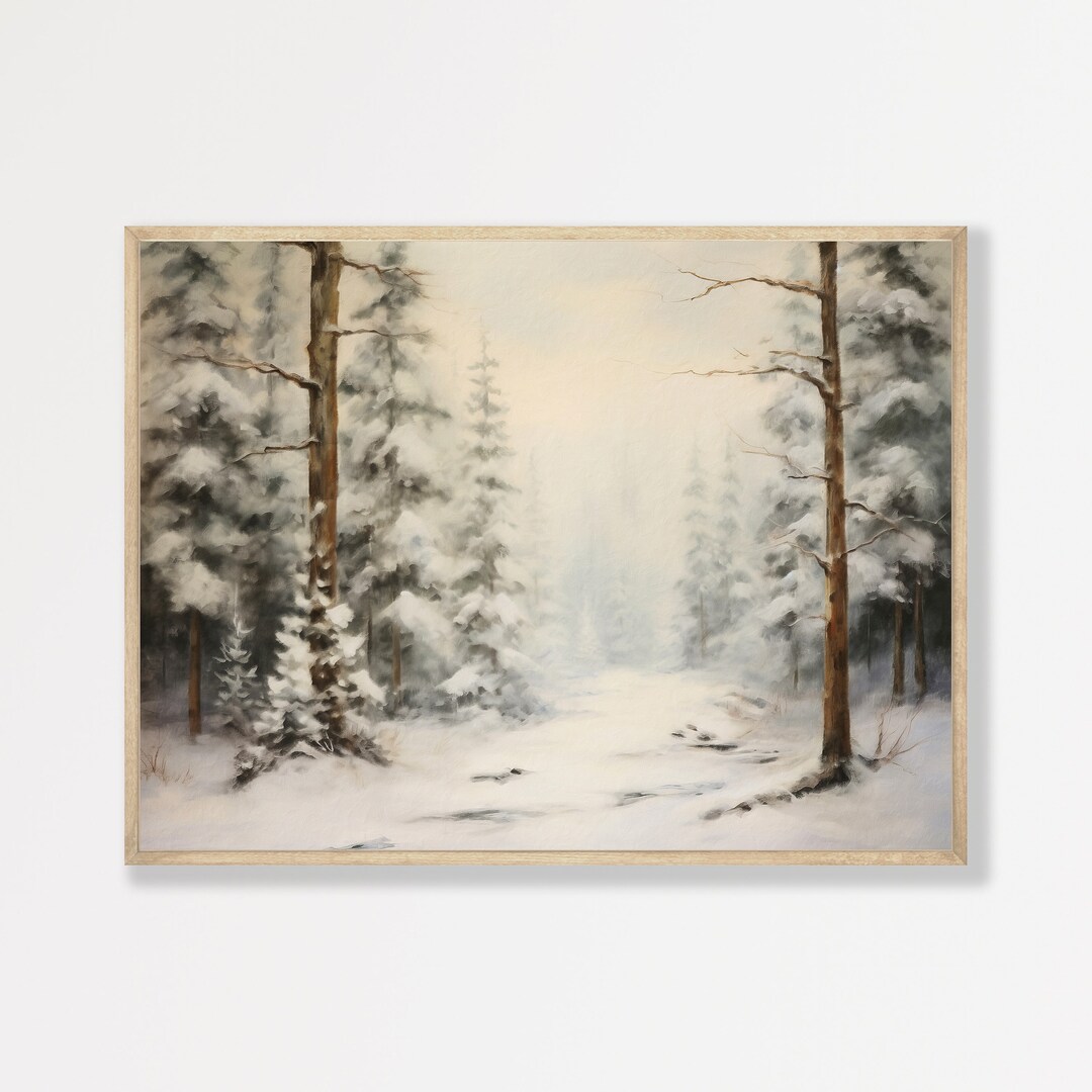 Winter Landscape Painting | Vintage Snowy Forest Art Print | Antique ...