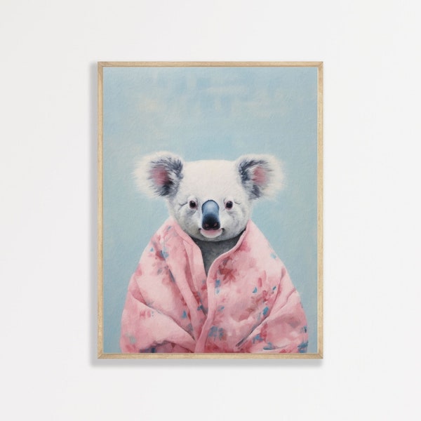 Koala Bathroom Print | Retro Cute Pastel Koala Painting | Girly Pink Blue Room Decor | P #149