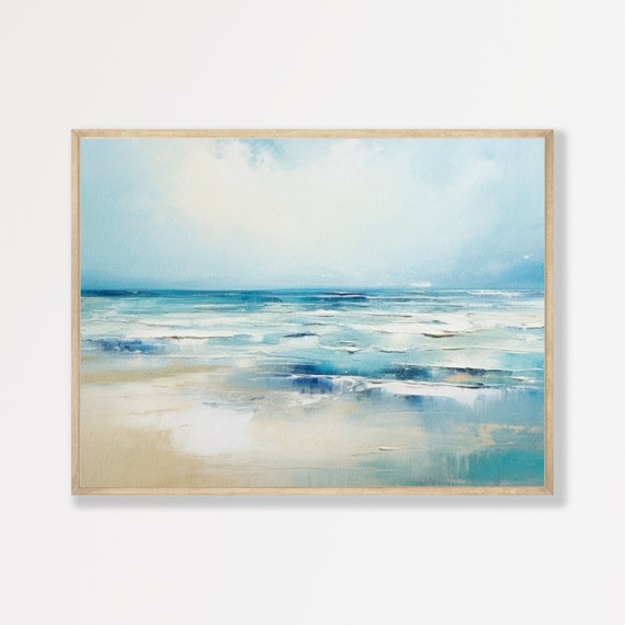 Ocean Landscape Print: Minimal Retro Wall Art Blue