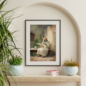 Reading Mouse Painting Retro Wall Art Kids Room Decor image 3
