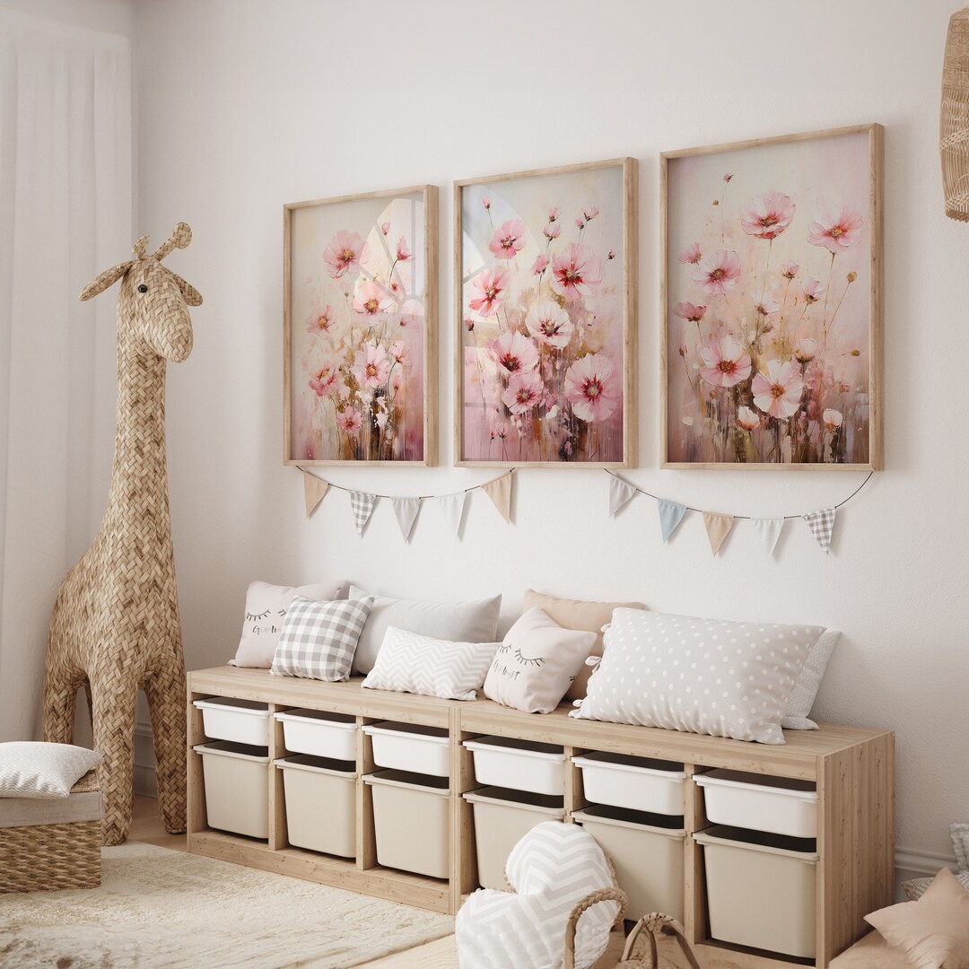 Pink Floral Wall Art Set: Pastel Vintage Prints for Nursery - Etsy