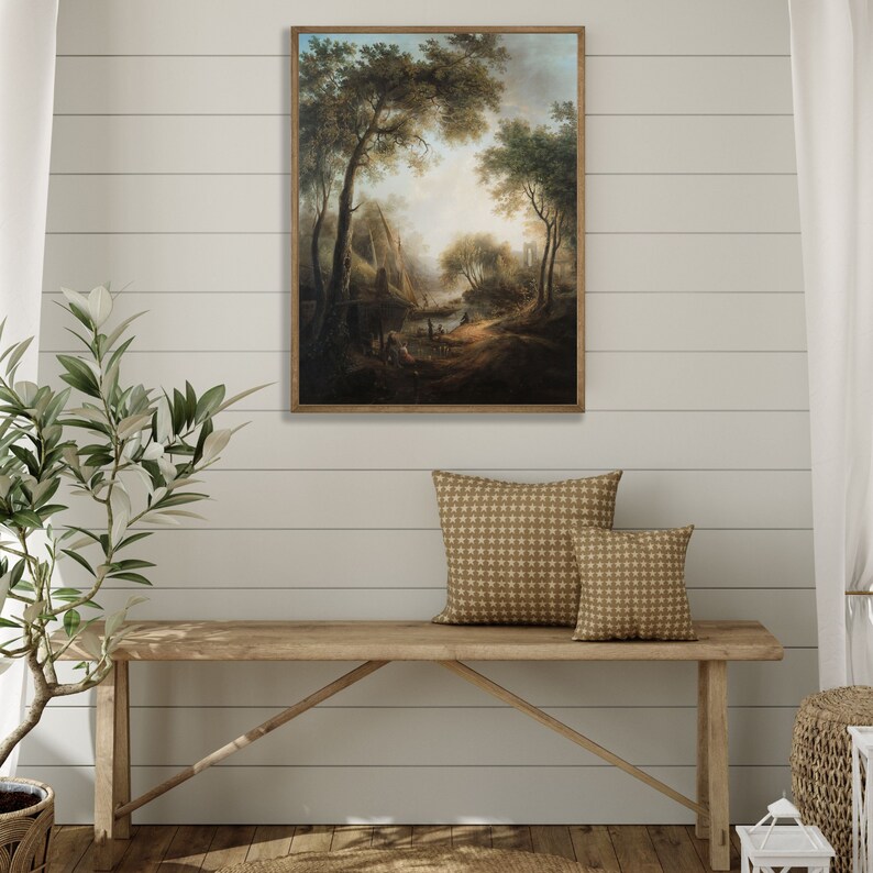 Moody Landscape Art Print Vintage Painting Rustic Wall Etsy