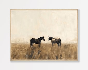 Equestrian Wall Art, Neutral Horses, Minimalist Style