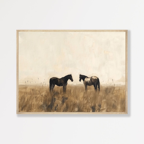 Equestrian Wall Art, Neutral Horses, Minimalist Style